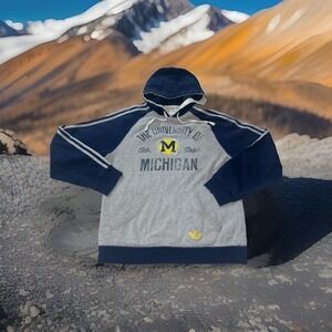 Adidas Men's Small Michigan Wolverines Gray Hoodie Sweatshirt Stripe NCAA Champ